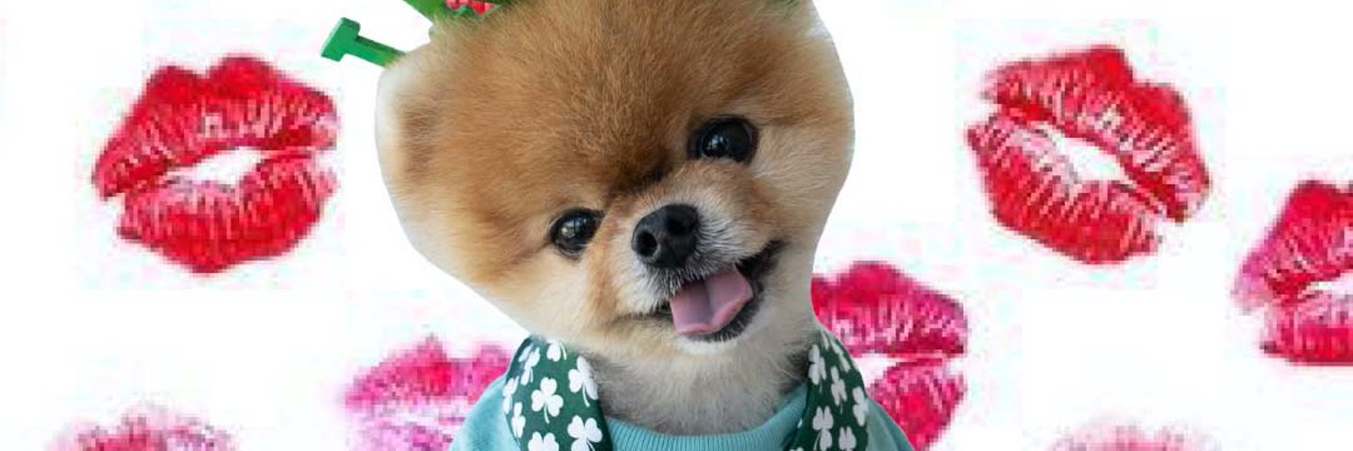 Jiffpom smiling in front of red lipstick kisses